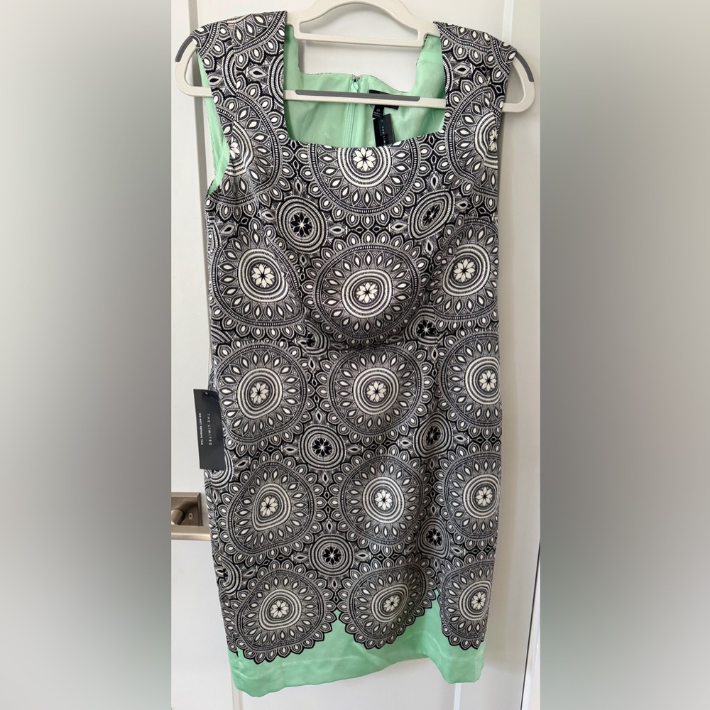 NWT The Limited Black/White/Mint Green Medallion Sheath Dress 10P